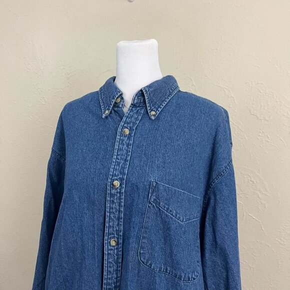 vintage 90s denim preppy western oversized jean button up - Picture 3 of 8
